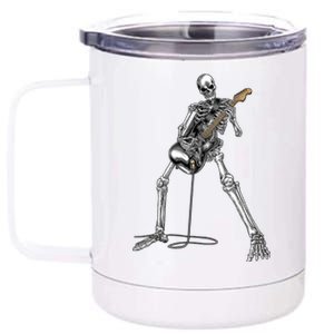 Happy Skeleton Guitar Guy Spooky Halloween Rock Band Concert 12 oz Stainless Steel Tumbler Cup