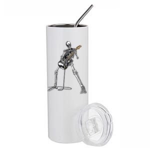 Happy Skeleton Guitar Guy Spooky Halloween Rock Band Concert Stainless Steel Tumbler