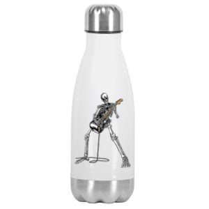 Happy Skeleton Guitar Guy Spooky Halloween Rock Band Concert Stainless Steel Insulated Water Bottle