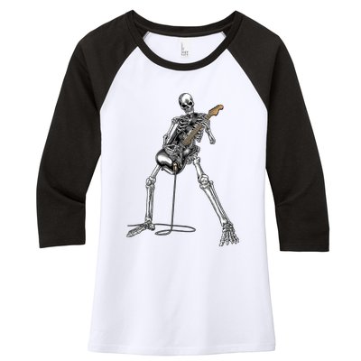 Happy Skeleton Guitar Guy Spooky Halloween Rock Band Concert Women's Tri-Blend 3/4-Sleeve Raglan Shirt