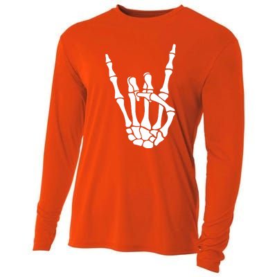 Halloween Skeleton Hand Horns Rock N Roll Funny Music Lover Cooling Performance Long Sleeve Crew