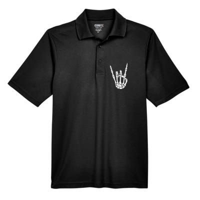 Halloween Skeleton Hand Horns Rock N Roll Funny Music Lover Men's Origin Performance Piqué Polo