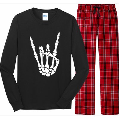 Halloween Skeleton Hand Horns Rock N Roll Funny Music Lover Long Sleeve Pajama Set