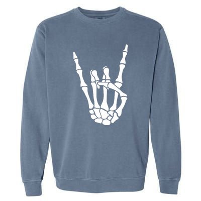 Halloween Skeleton Hand Horns Rock N Roll Funny Music Lover Garment-Dyed Sweatshirt