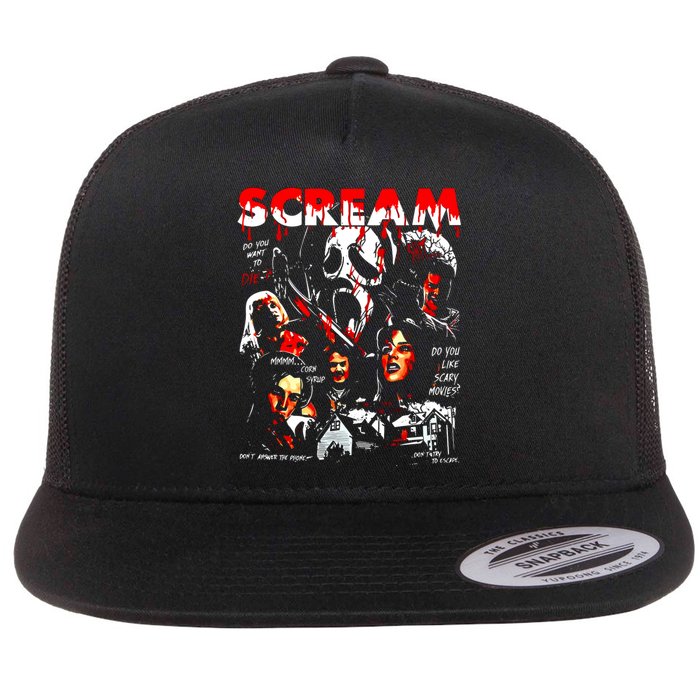 Halloween Scream Horror Movie Flat Bill Trucker Hat