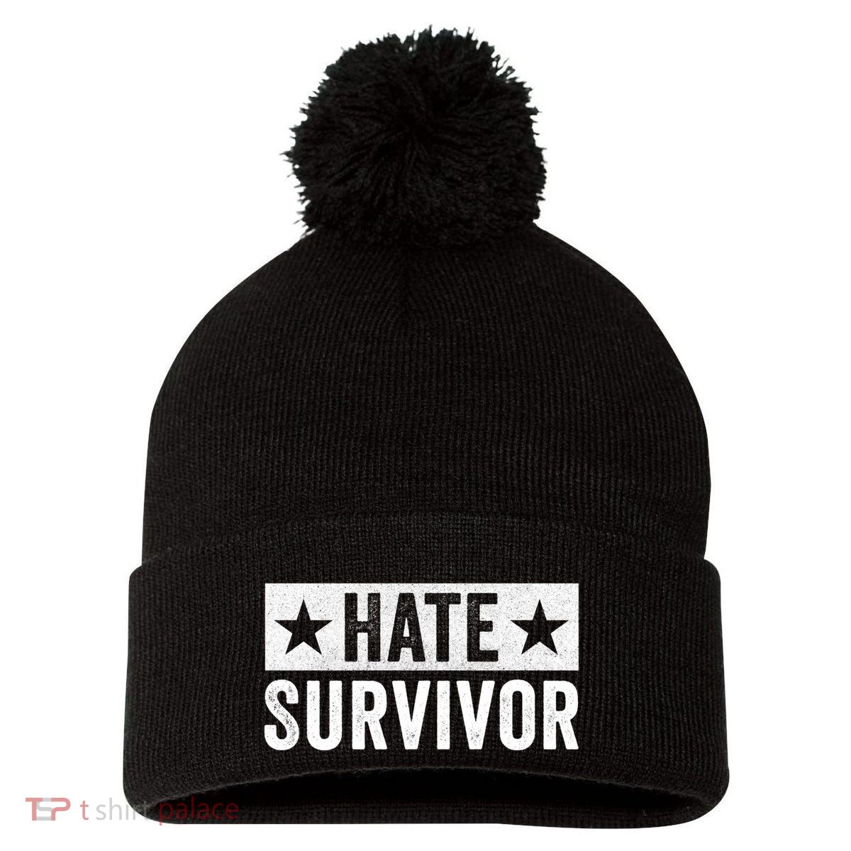 Hate Survivor Pom Pom 12in Knit Beanie