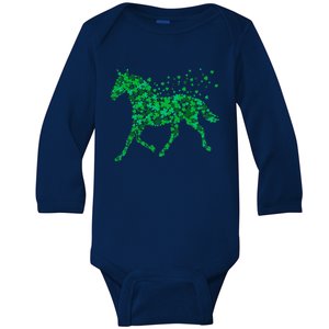 Horse Shamrock Horseback Riding Equestrian Meaningful Gift Patrick Day Gift Baby Long Sleeve Bodysuit