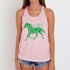 Horse Shamrock Horseback Riding Equestrian Meaningful Gift Patrick Day Gift Women's Knotted Racerback Tank