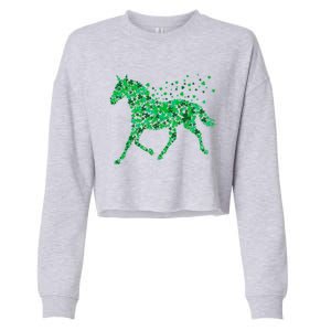 Horse Shamrock Horseback Riding Equestrian Meaningful Gift Patrick Day Gift Cropped Pullover Crew