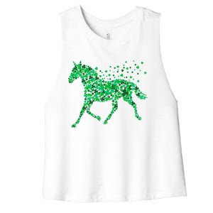 Horse Shamrock Horseback Riding Equestrian Meaningful Gift Patrick Day Gift Women's Racerback Cropped Tank