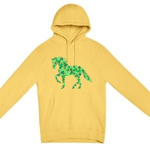 Horse Shamrock Horseback Riding Equestrian Cool Gift Patrick Gift Premium Pullover Hoodie