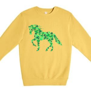 Horse Shamrock Horseback Riding Equestrian Cool Gift Patrick Gift Premium Crewneck Sweatshirt