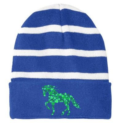 Horse Shamrock Horseback Riding Equestrian Cool Gift Patrick Gift Striped Beanie with Solid Band