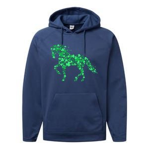 Horse Shamrock Horseback Riding Equestrian Cool Gift Patrick Gift Performance Fleece Hoodie