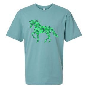 Horse Shamrock Horseback Riding Equestrian Cool Gift Patrick Gift Sueded Cloud Jersey T-Shirt