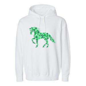 Horse Shamrock Horseback Riding Equestrian Cool Gift Patrick Gift Garment-Dyed Fleece Hoodie