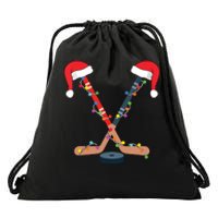 Hockey Santa Hat Christmas Lights Funny Sport Xmas Boy Drawstring Bag