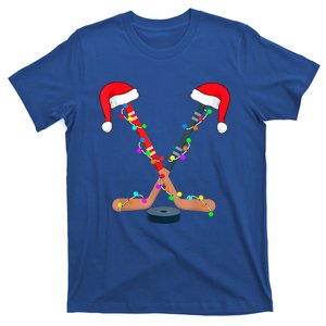 Hockey Santa Hat Christmas Lights Funny Sport Xmas Gift T-Shirt