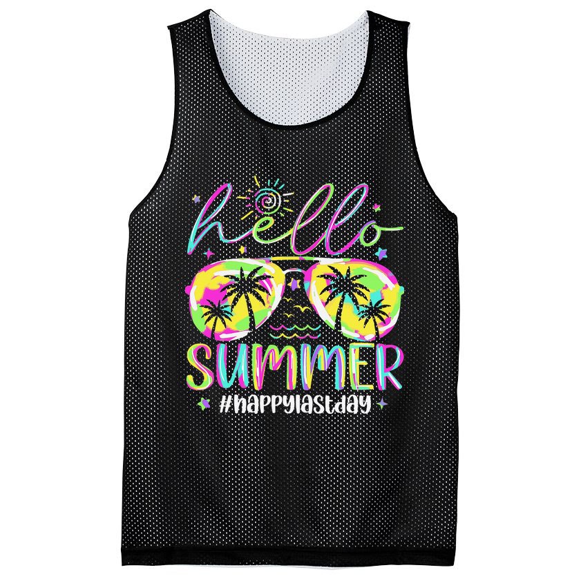 Hello Summer Happy Last Day Of School Teacher Student Mesh Reversible Basketball Jersey Tank