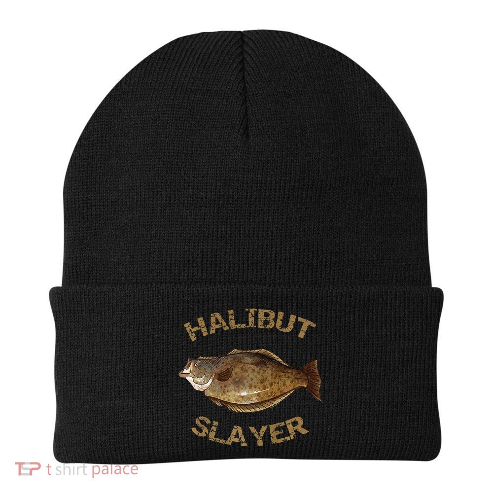 Halibut Slayer Halibut For Halibut Fishing Knit Cap Winter Beanie