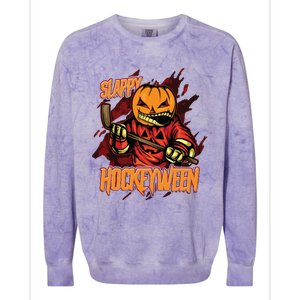 Hockey Slappy Hockeyween Pumpkin Jack O Lantern Halloween Colorblast Crewneck Sweatshirt