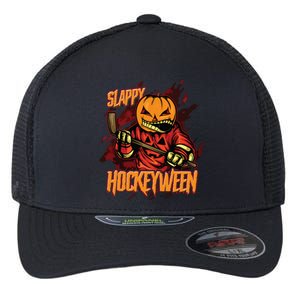 Hockey Slappy Hockeyween Pumpkin Jack O Lantern Halloween Flexfit Unipanel Trucker Cap