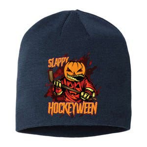 Hockey Slappy Hockeyween Pumpkin Jack O Lantern Halloween Sustainable Beanie