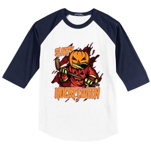 Hockey Slappy Hockeyween Pumpkin Jack O Lantern Halloween Baseball Sleeve Shirt