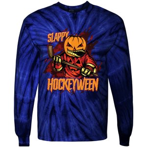 Hockey Slappy Hockeyween Pumpkin Jack O Lantern Halloween Tie-Dye Long Sleeve Shirt