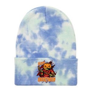 Hockey Slappy Hockeyween Pumpkin Jack O Lantern Halloween Tie Dye 12in Knit Beanie