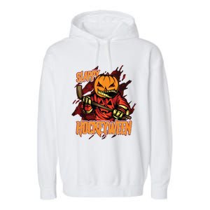 Hockey Slappy Hockeyween Pumpkin Jack O Lantern Halloween Garment-Dyed Fleece Hoodie