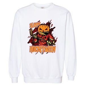 Hockey Slappy Hockeyween Pumpkin Jack O Lantern Halloween Garment-Dyed Sweatshirt