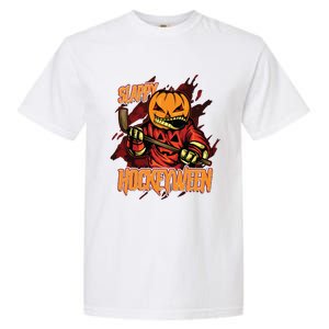 Hockey Slappy Hockeyween Pumpkin Jack O Lantern Halloween Garment-Dyed Heavyweight T-Shirt