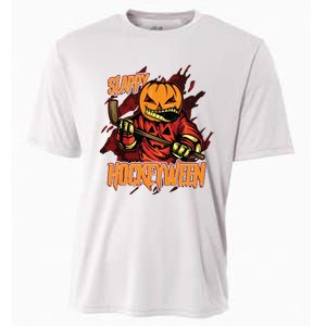 Hockey Slappy Hockeyween Pumpkin Jack O Lantern Halloween Cooling Performance Crew T-Shirt