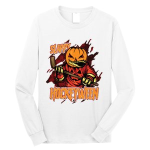 Hockey Slappy Hockeyween Pumpkin Jack O Lantern Halloween Long Sleeve Shirt