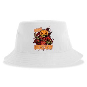 Hockey Slappy Hockeyween Pumpkin Jack O Lantern Halloween Sustainable Bucket Hat