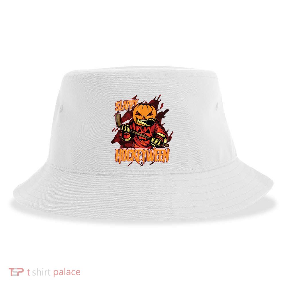 Hockey Slappy Hockeyween Pumpkin Jack O Lantern Halloween Sustainable Bucket Hat