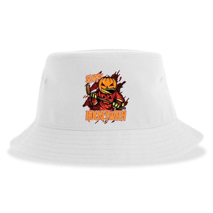 Hockey Slappy Hockeyween Pumpkin Jack O Lantern Halloween Sustainable Bucket Hat
