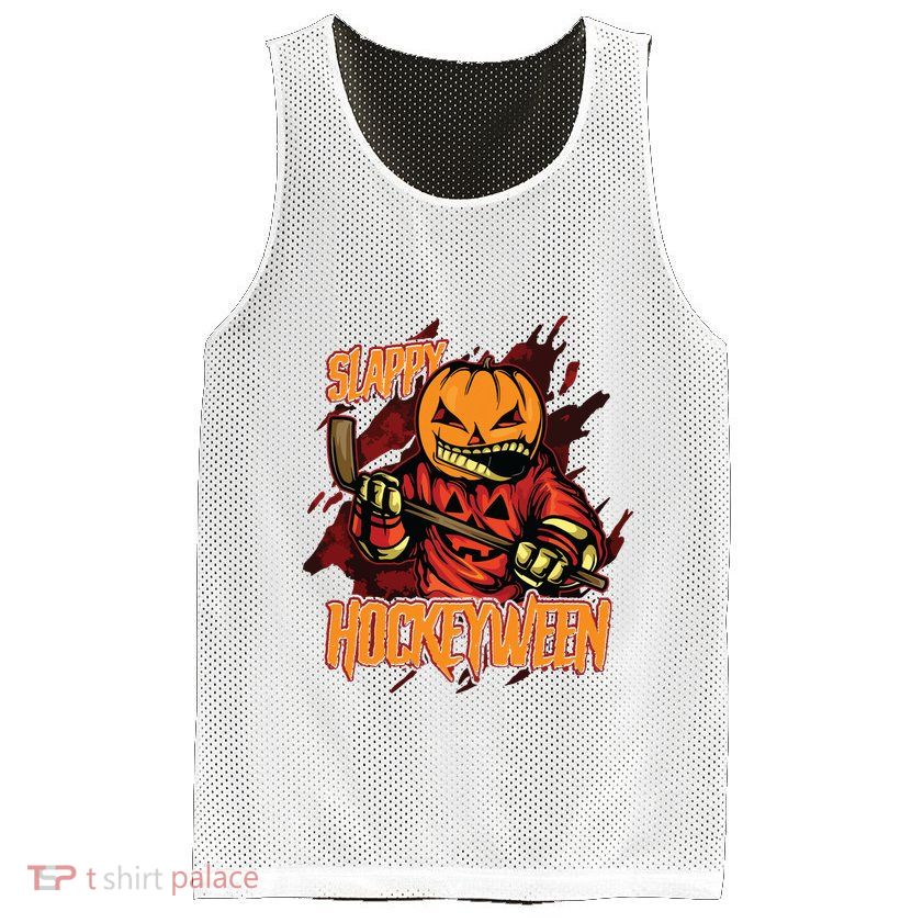 Hockey Slappy Hockeyween Pumpkin Jack O Lantern Halloween Mesh Reversible Basketball Jersey Tank