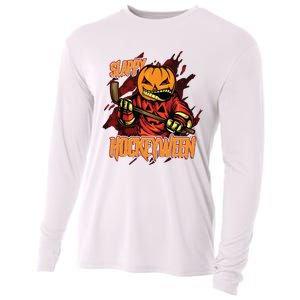 Hockey Slappy Hockeyween Pumpkin Jack O Lantern Halloween Cooling Performance Long Sleeve Crew