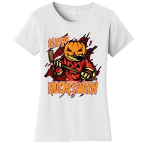 Hockey Slappy Hockeyween Pumpkin Jack O Lantern Halloween Women's T-Shirt