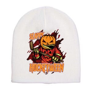 Hockey Slappy Hockeyween Pumpkin Jack O Lantern Halloween Short Acrylic Beanie