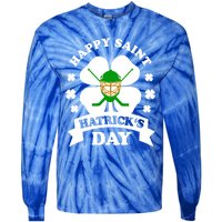 Happy Saint Hatrick's Day Hockey Fan Player St Patrick's Day Gift Tie-Dye Long Sleeve Shirt