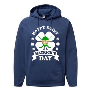 Happy Saint Hatrick's Day Hockey Fan Player St Patrick's Day Gift Performance Fleece Hoodie