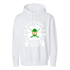 Happy Saint Hatrick's Day Hockey Fan Player St Patrick's Day Gift Garment-Dyed Fleece Hoodie