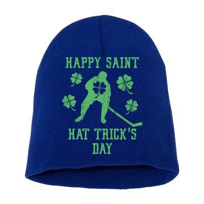 Happy Saint Hat Trick's Day Funny St Patricks Day Ice Hockey Gift Short Acrylic Beanie