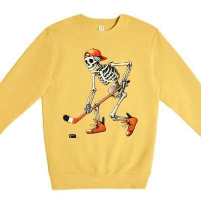 Halloween Skeleton Hockey Sport Costume Gift Premium Crewneck Sweatshirt