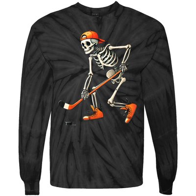 Halloween Skeleton Hockey Sport Costume Gift Tie-Dye Long Sleeve Shirt