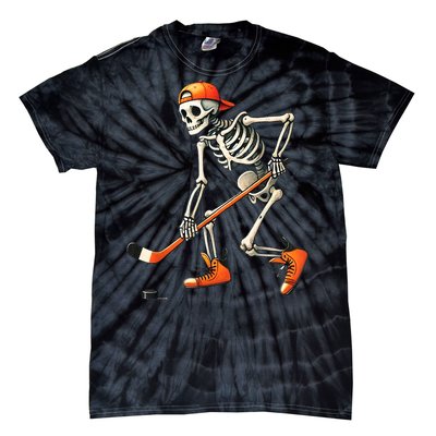 Halloween Skeleton Hockey Sport Costume Gift Tie-Dye T-Shirt