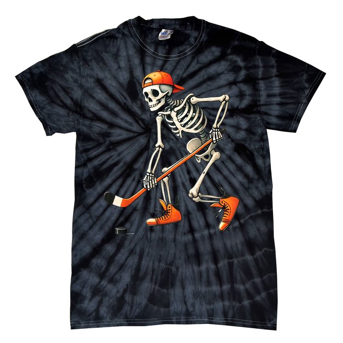 Halloween Skeleton Hockey Sport Costume Gift Tie-Dye T-Shirt